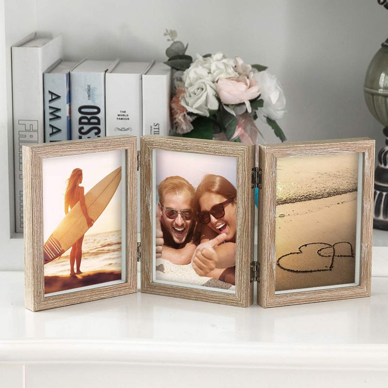 AEVETE Triple 5x7 Picture Frames Hinged Wood 3 Opening Frame Vertically Display with Glass Front - Image 5