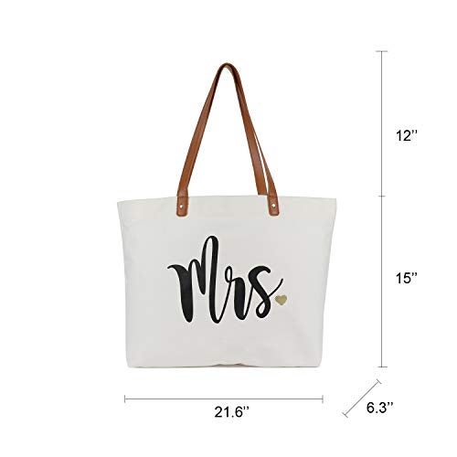 Lamyba Mrs Bag with Makeup Bag, Bride Tote Bag, Bridal Shower Gifts for Bride,Canvas White - Image 2