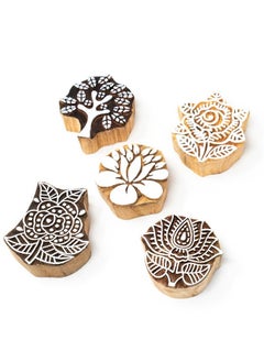 | Set Of 5 | Wooden Stamp Block, Printing Stamp Design Set | Block For Printing Saree Border | Dresses, Craft Card Making, Scrapbook, Clay Pottery