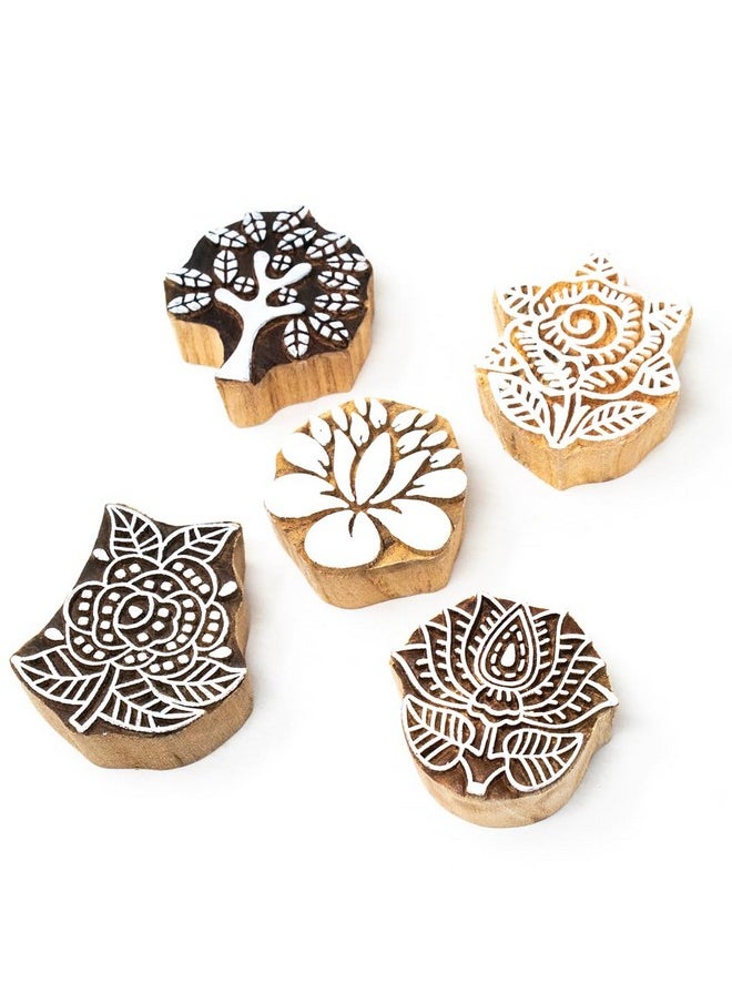 Hashcart - | Set Of 5 | Wooden Stamp Block, Printing Stamp Design Set | Block For Printing Saree Border | Dresses, Craft Card Making, Scrapbook, Clay Pottery - Image 1