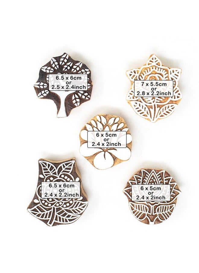 Hashcart - | Set Of 5 | Wooden Stamp Block, Printing Stamp Design Set | Block For Printing Saree Border | Dresses, Craft Card Making, Scrapbook, Clay Pottery - Image 1
