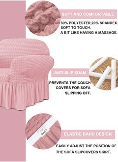 Arabest Elastic Sofa Cover with Skirt,Stretch Sofa Slipcover Furniture Protector Washable Soft Couch Cover for Living Room Elastic Fabric Sofa Cover with Skirt, For Living Room Bed Room For one seater sofa(Pink)  - Image 2