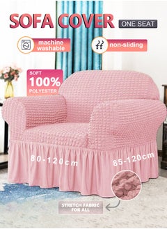 Arabest Elastic Sofa Cover with Skirt,Stretch Sofa Slipcover Furniture Protector Washable Soft Couch Cover for Living Room Elastic Fabric Sofa Cover with Skirt, For Living Room Bed Room For one seater sofa(Pink)  - Image 1