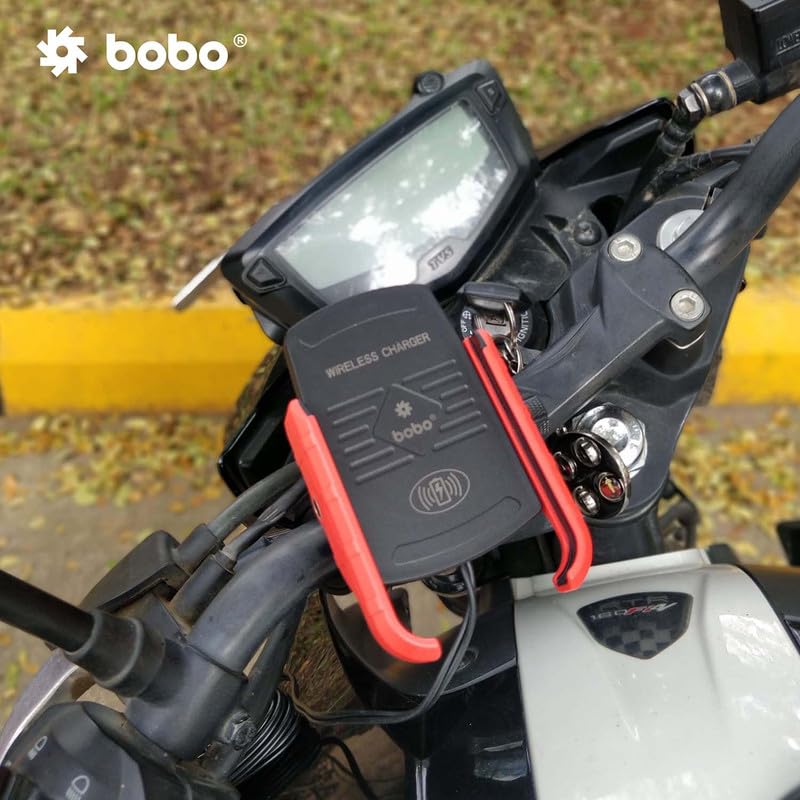 BOBO BM6 Jaw-Grip Waterproof Bike/Motorcycle/Scooter Mobile Phone Holder Mount with Fast 15W Wireless Charger, Ideal for Maps and GPS Navigation (Red) - Image 4