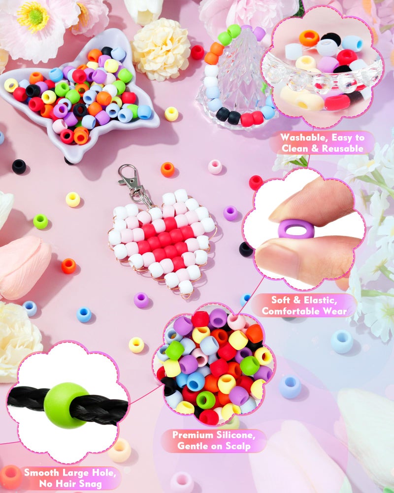 FIVEIZERO 300PCS FIVEIZERO 8 * 10mm Small Silicone Hair Beads, Soft Rubber Beads with 5mm Large Hole for Hair Braiding, Kandi Pony Bead for DIY Bracelets, Keychains & DIY Crafts - Image 3