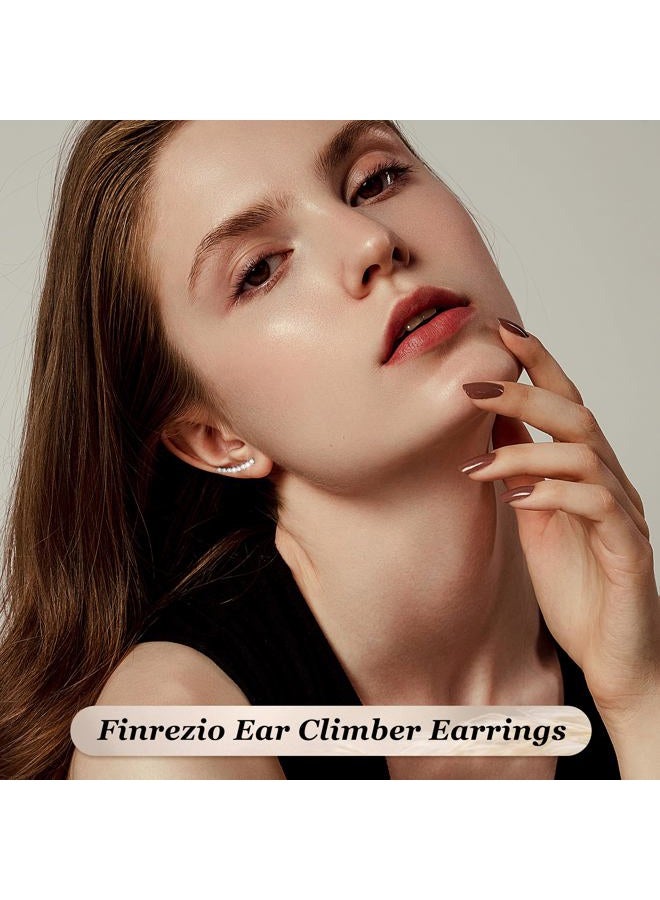 FINREZIO 6Pairs Ear Cuffs Climber Hoop Earring CZ Arrow Crawler Stud Earring Jacket for Women, 0.75-0.87 inches, Copper, Cubic Zirconia - Image 3