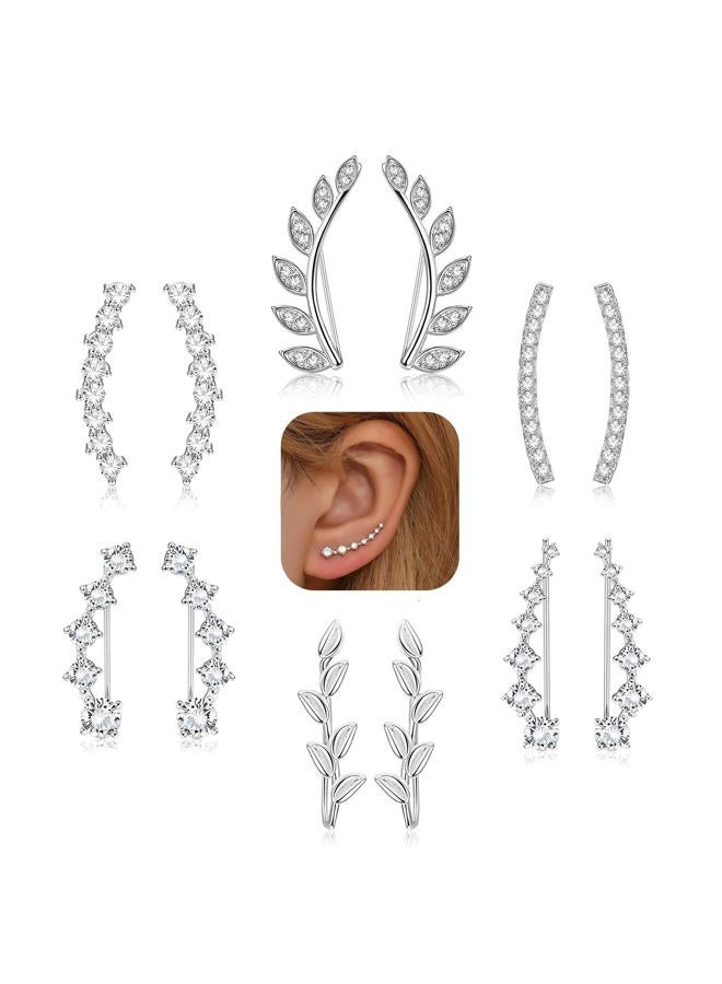 FINREZIO 6Pairs Ear Cuffs Climber Hoop Earring CZ Arrow Crawler Stud Earring Jacket for Women, 0.75-0.87 inches, Copper, Cubic Zirconia - Image 1