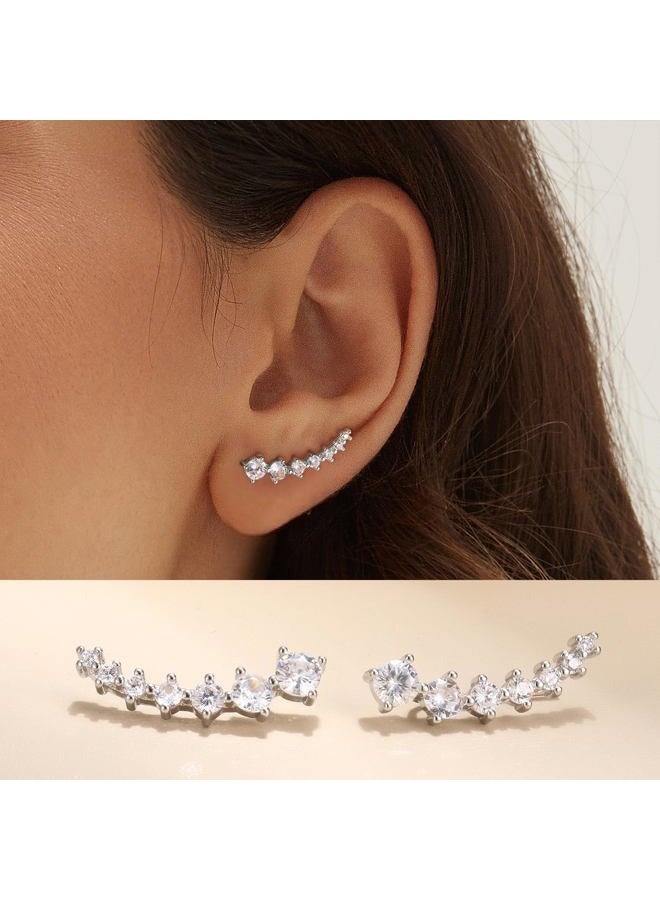 FINREZIO 6Pairs Ear Cuffs Climber Hoop Earring CZ Arrow Crawler Stud Earring Jacket for Women, 0.75-0.87 inches, Copper, Cubic Zirconia - Image 2