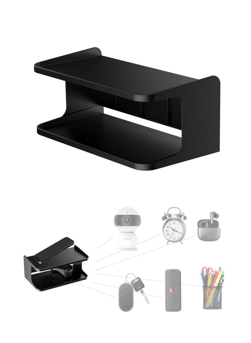 Bedside Organizer Shelf for Space-Saving, Wall-Mounted Accessory Holder for Glasses, Remote, Earphones, and Cell Phones - Universal Design for Bedroom (Black) - Image 1