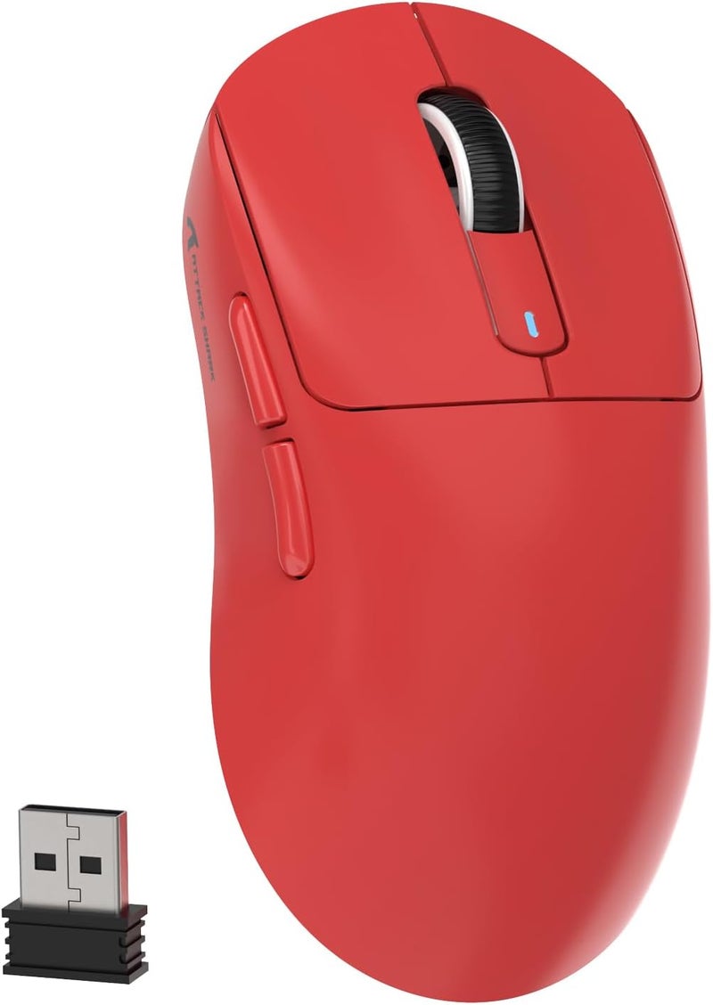 MAMBASNAKE ماوس ألعاب لاسلكي Attack Shark X3، فائق الخفة 49 جرام، PixArt PAW3395 26000 DPI، بلوتوث/2.4GHz/وضع ثلاثي سلكي، بطارية قابلة لإعادة الشحن 200 ساعة، مفتاح Kailh GM8.0 لأ��هزة PC/MAC/Win - أحمر - Image 1