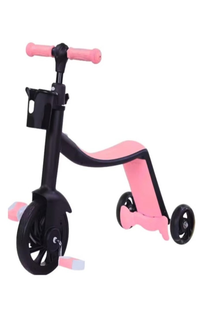 3-in-1 Convertible Tricycle and Scooter for Kids - Foldable Ride-On Toy with Adjustable Seat and Handlebar - Balance Bike, Tricycle and Kick Scooter in One - for Toddlers and Preschoolers (Pink)  - Image 1