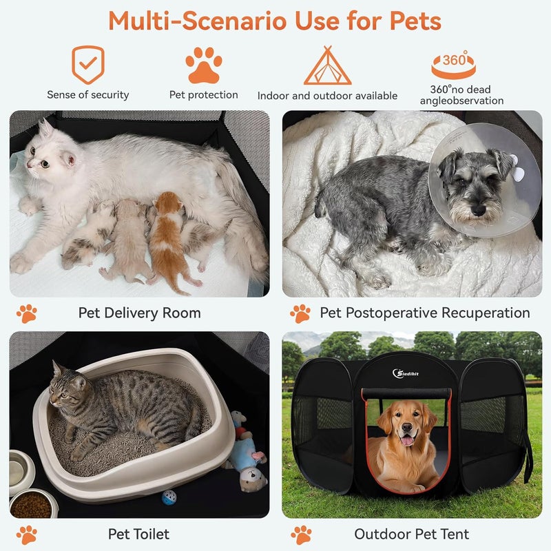 Siedihit Dog Playpen, Medium Puppy Pet Playpen, Dog Crate Tent Cage Indoor/Outdoor, Portable Pop Up Dogs Kennel Playpen with Carrying Case for Dogs/Cats/Rabbitss, Black - Image 4