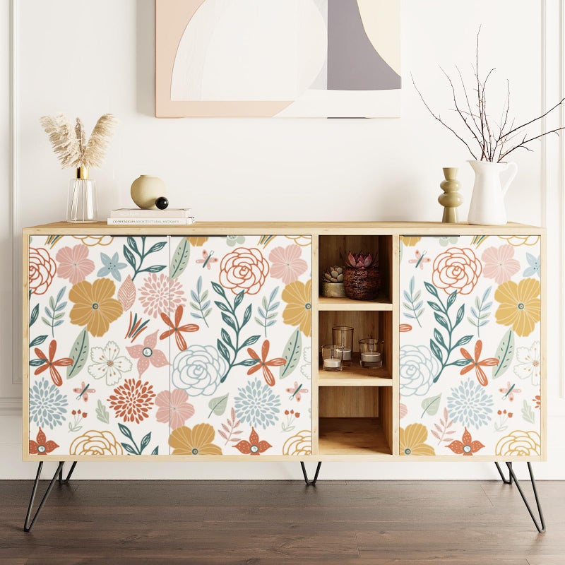 WENMER Floral Peel and Stick Wallpaper 17.71â€Ã—118â€Boho Floral Wallpaper Pink Floral Contact Paper Self Adhesive Removable Wallpaper for Bathroom Cabinet Decorative - Image 4
