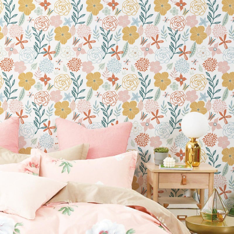 WENMER Floral Peel and Stick Wallpaper 17.71â€Ã—118â€Boho Floral Wallpaper Pink Floral Contact Paper Self Adhesive Removable Wallpaper for Bathroom Cabinet Decorative - Image 2