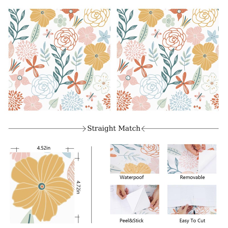 WENMER Floral Peel and Stick Wallpaper 17.71â€Ã—118â€Boho Floral Wallpaper Pink Floral Contact Paper Self Adhesive Removable Wallpaper for Bathroom Cabinet Decorative - Image 5