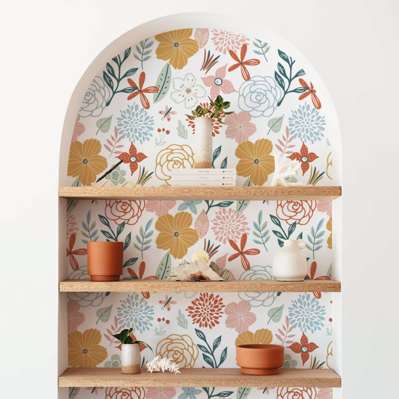 WENMER Floral Peel and Stick Wallpaper 17.71â€Ã—118â€Boho Floral Wallpaper Pink Floral Contact Paper Self Adhesive Removable Wallpaper for Bathroom Cabinet Decorative - Image 3