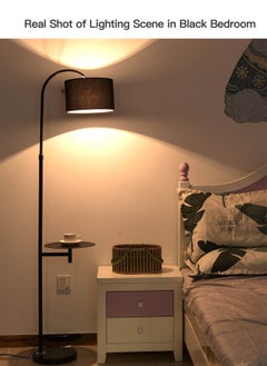 Sharpdo Creative Vertical Floor Lamp With Table Shelves Modern LED Coffee Table Standing Lamp With Shelf Living Room Bedroom Standing Light With Fabric Lampshade Height Adjustment Black  - Image 5