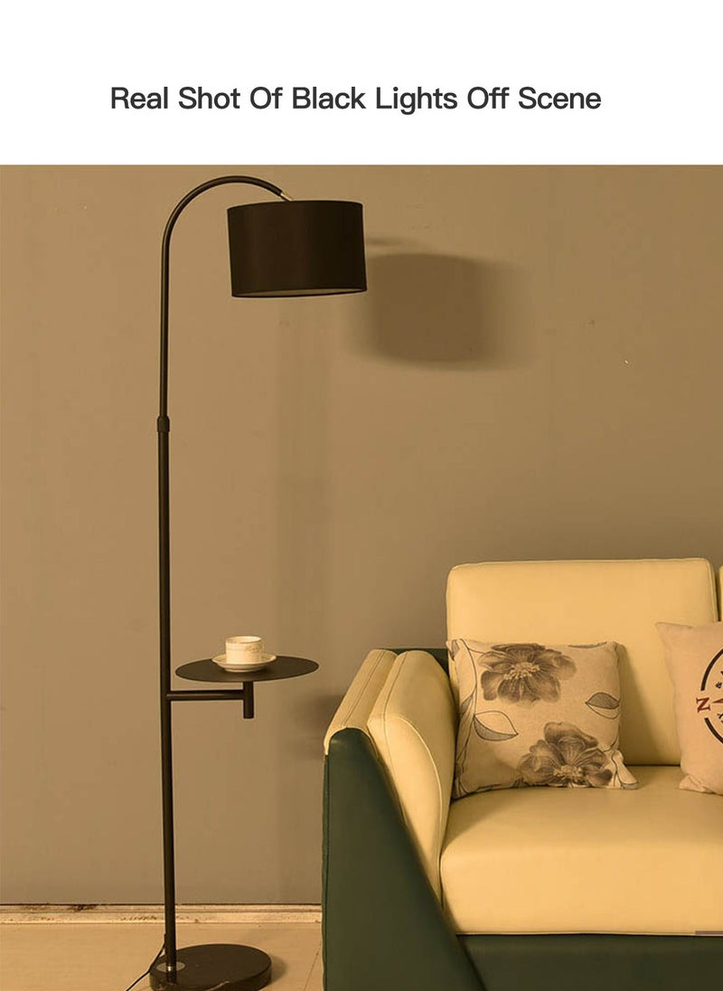 Sharpdo - Creative Vertical Floor Lamp With Table Shelves Modern LED Coffee Table Standing Lamp With Shelf Living Room Bedroom Standing Light With Fabric Lampshade Height Adjustment Black - Image 1