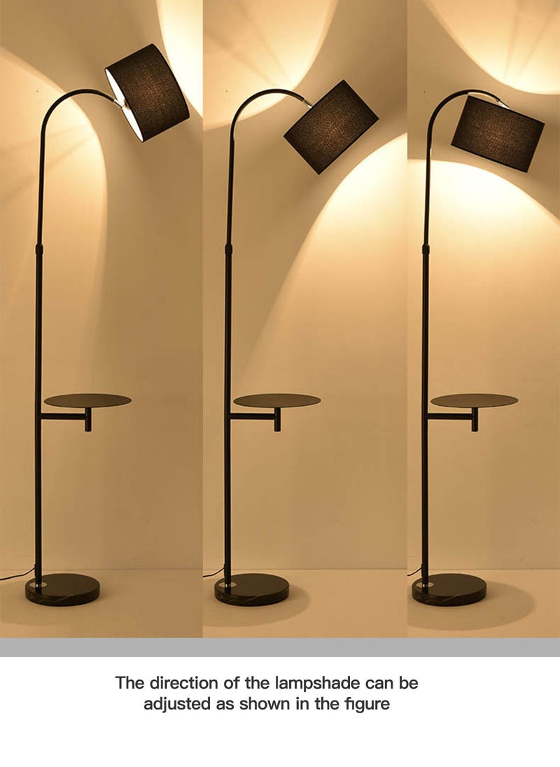 Sharpdo - Creative Vertical Floor Lamp With Table Shelves Modern LED Coffee Table Standing Lamp With Shelf Living Room Bedroom Standing Light With Fabric Lampshade Height Adjustment Black - Image 1