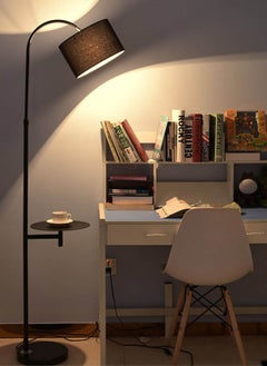 Sharpdo Creative Vertical Floor Lamp With Table Shelves Modern LED Coffee Table Standing Lamp With Shelf Living Room Bedroom Standing Light With Fabric Lampshade Height Adjustment Black  - Image 1