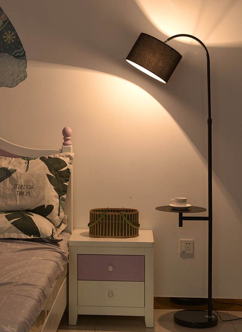 Sharpdo - Creative Vertical Floor Lamp With Table Shelves Modern LED Coffee Table Standing Lamp With Shelf Living Room Bedroom Standing Light With Fabric Lampshade Height Adjustment Black - Image 1