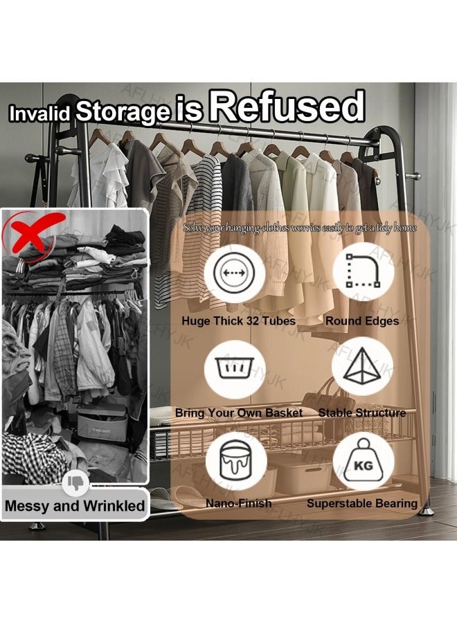 GGEROU Floor Garment Rack Freestanding Clothes Rack Carbon Steel Heavy Duty Clothing Rack Portable Metal Garment Rack, Height 67in Shoe Rack and Coat Rack with Bottom Shelf Black - Image 3