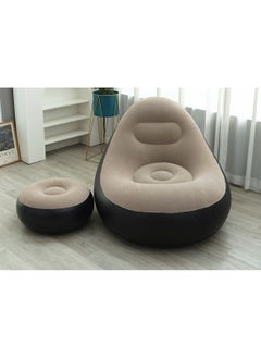 Inflatable sofa + foot pump PVC flocking lazy sofa foldable storage single inflatable backrest recliner