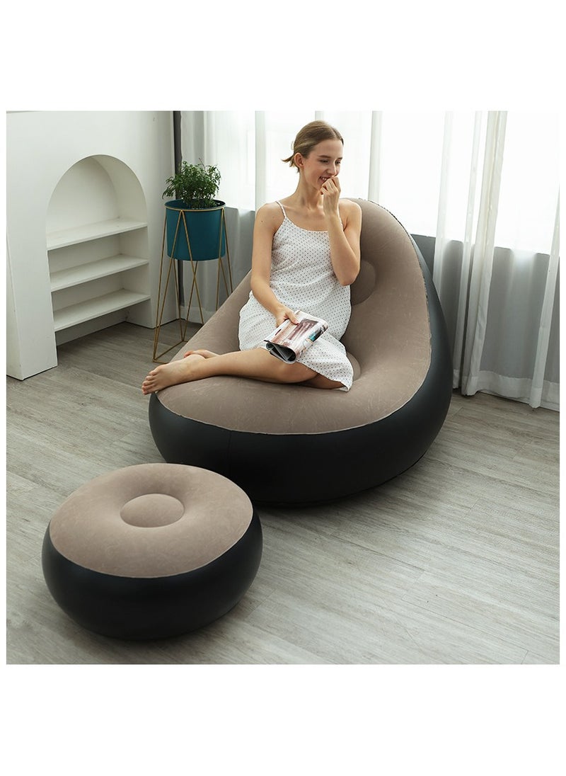 EXCLIFE - Inflatable sofa + foot pump PVC flocking lazy sofa foldable storage single inflatable backrest recliner - Image 1