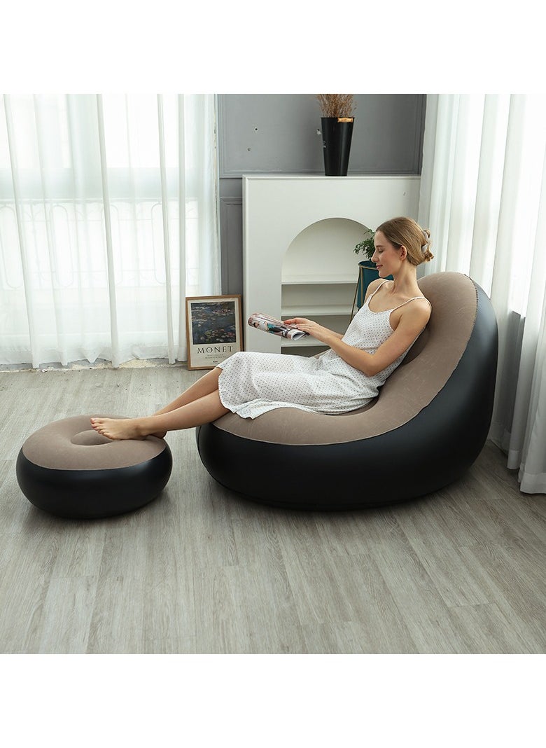 EXCLIFE - Inflatable sofa + foot pump PVC flocking lazy sofa foldable storage single inflatable backrest recliner - Image 1