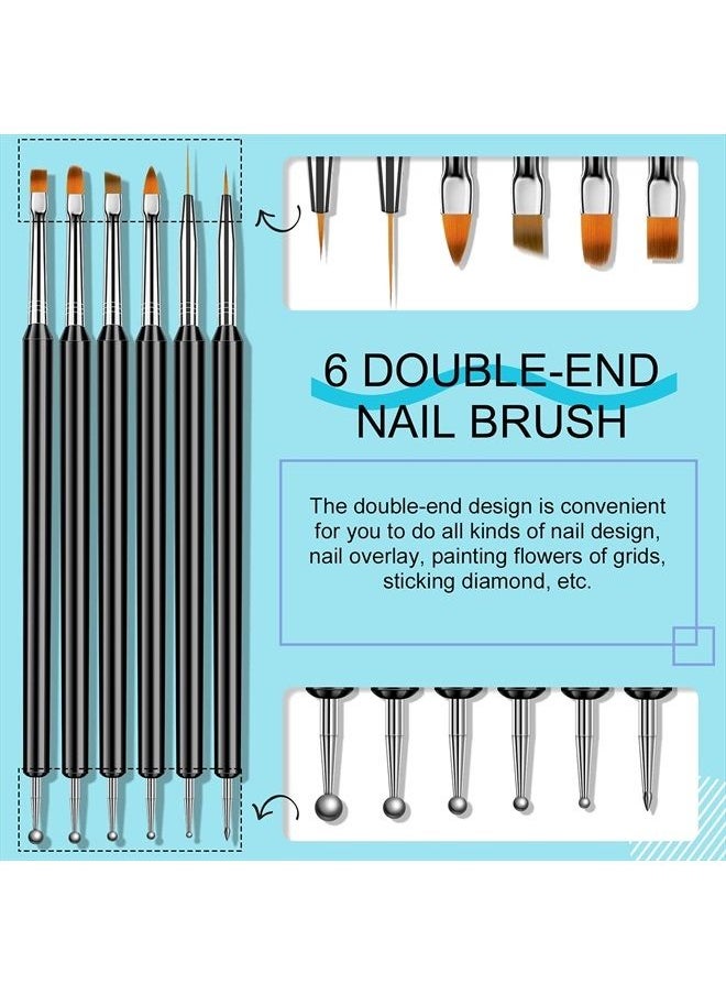 Saviland - Saviland Nail Art Brushes Set - 6pcs Double-End Nail Art Brushes Kit Professional Nail Art Tools Kit with Painting Dotting Line Pen for Gel Polish Nail Design Nail Carving French Nails - Image 1