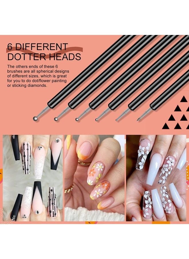 Saviland - Saviland Nail Art Brushes Set - 6pcs Double-End Nail Art Brushes Kit Professional Nail Art Tools Kit with Painting Dotting Line Pen for Gel Polish Nail Design Nail Carving French Nails - Image 1