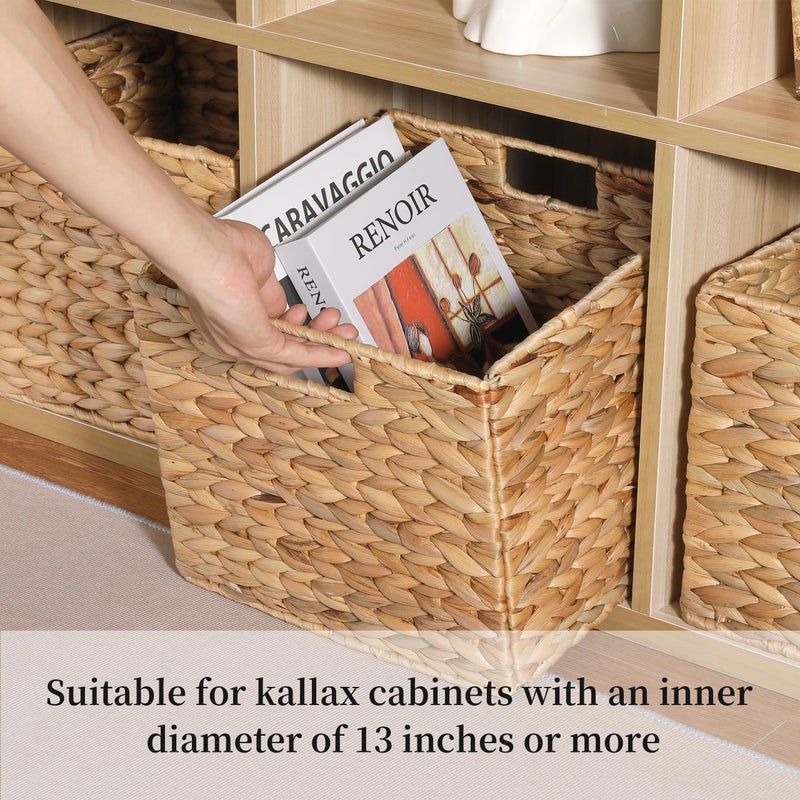 DINGTAI 12x12x10in Water Hyacinth Storage Basket Large, Folding Cube Woven Wicker Storage Basket for Shelves, Pantry Baskets Organization and Storage, Kitchen Storage Baskets, Large Rattan Basket Set of 3 - Image 4