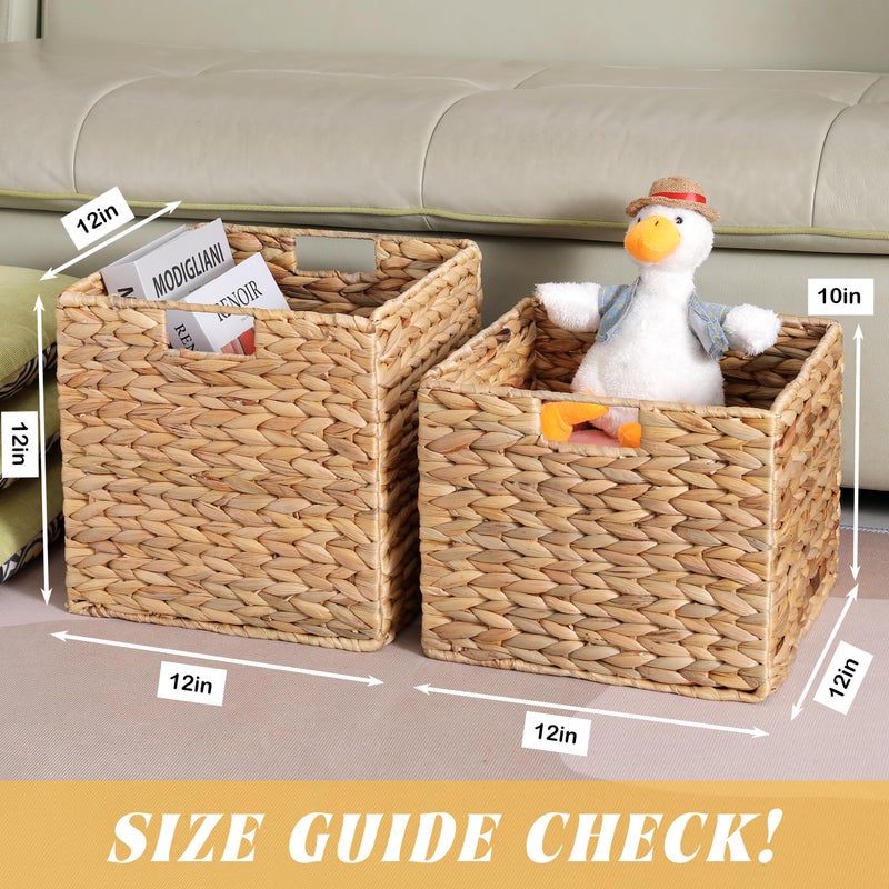 DINGTAI 12x12x10in Water Hyacinth Storage Basket Large, Folding Cube Woven Wicker Storage Basket for Shelves, Pantry Baskets Organization and Storage, Kitchen Storage Baskets, Large Rattan Basket Set of 3 - Image 5