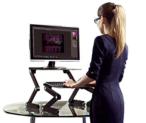 Uncaged Ergonomics WorkEZ Adjustable Standing Desk Converter w/2 Fans & 3 USB Ports, Sit to Stand Desk Riser Monitor Standing Computer Desk, Height & Angle Negative Tilt - Image 1