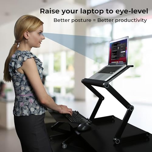 Uncaged Ergonomics WorkEZ Adjustable Standing Desk Converter w/2 Fans & 3 USB Ports, Sit to Stand Desk Riser Monitor Standing Computer Desk, Height & Angle Negative Tilt - Image 2