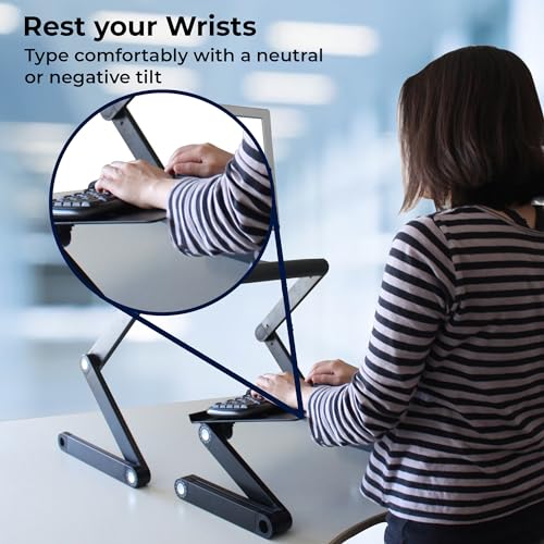 Uncaged Ergonomics WorkEZ Adjustable Standing Desk Converter w/2 Fans & 3 USB Ports, Sit to Stand Desk Riser Monitor Standing Computer Desk, Height & Angle Negative Tilt - Image 3