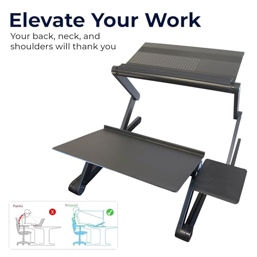 Uncaged Ergonomics WorkEZ Adjustable Standing Desk Converter w/2 Fans & 3 USB Ports, Sit to Stand Desk Riser Monitor Standing Computer Desk, Height & Angle Negative Tilt - Image 5