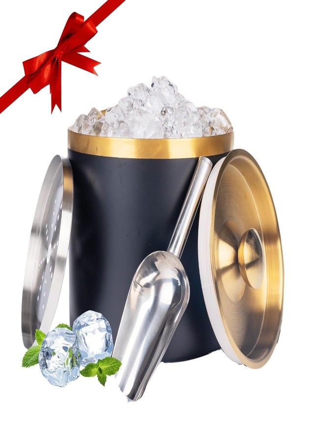 Abhsant Stainless Steel Double Wall Thermal Ice Cream Bucket with Scoop for Cocktail Bar, Metal Ice Cream Container for Parties Cocktail Bar (1.5 Liter) - Image 1