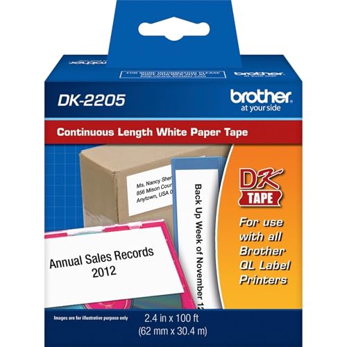 Brother Genuine, DK-2205 Continuous Paper Label Roll, Cut-to-Length Label, 2.4” x 100 Feet, (1) Roll Per Box - Image 1