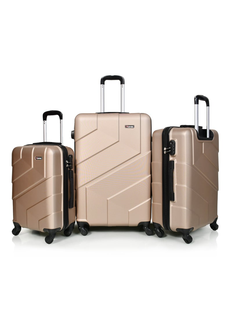 WAVES Hard-Side Luggage Set for Unisex Lightweight 4 Double Wheeled Suitcase with Built-In Type Lock (Set of 3 Pcs,Gold) - Image 1