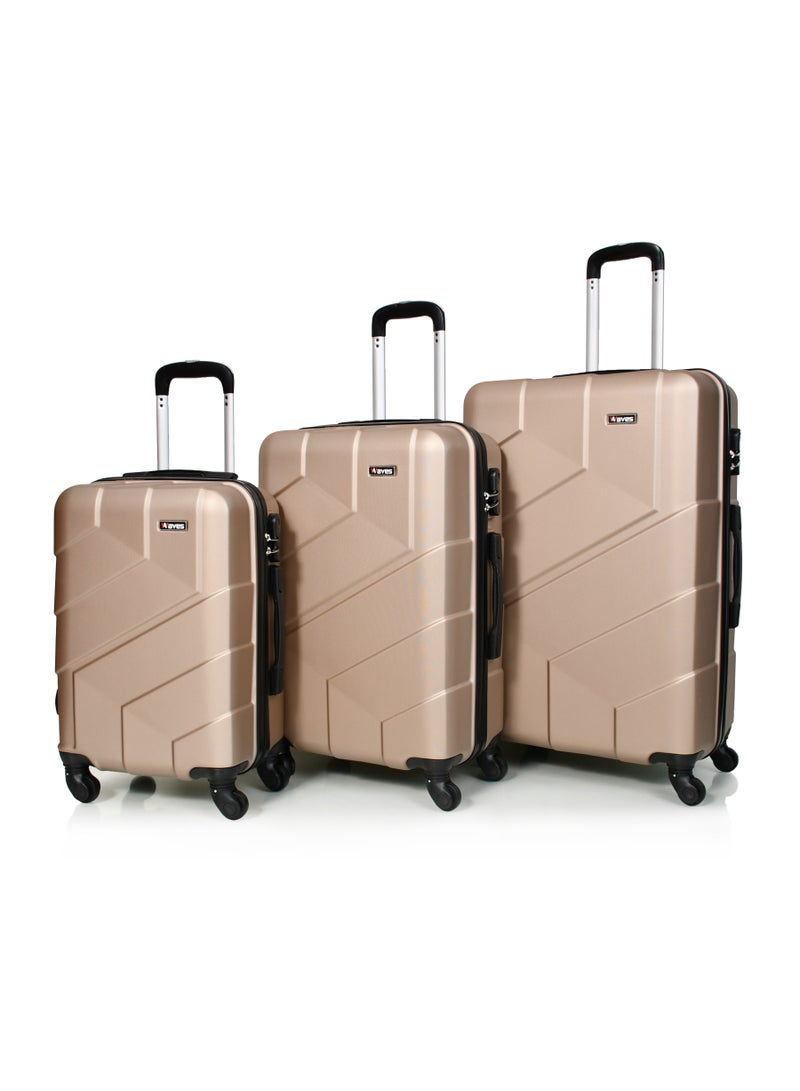 WAVES Hard-Side Luggage Set for Unisex Lightweight 4 Double Wheeled Suitcase with Built-In Type Lock (Set of 3 Pcs,Gold) - Image 2