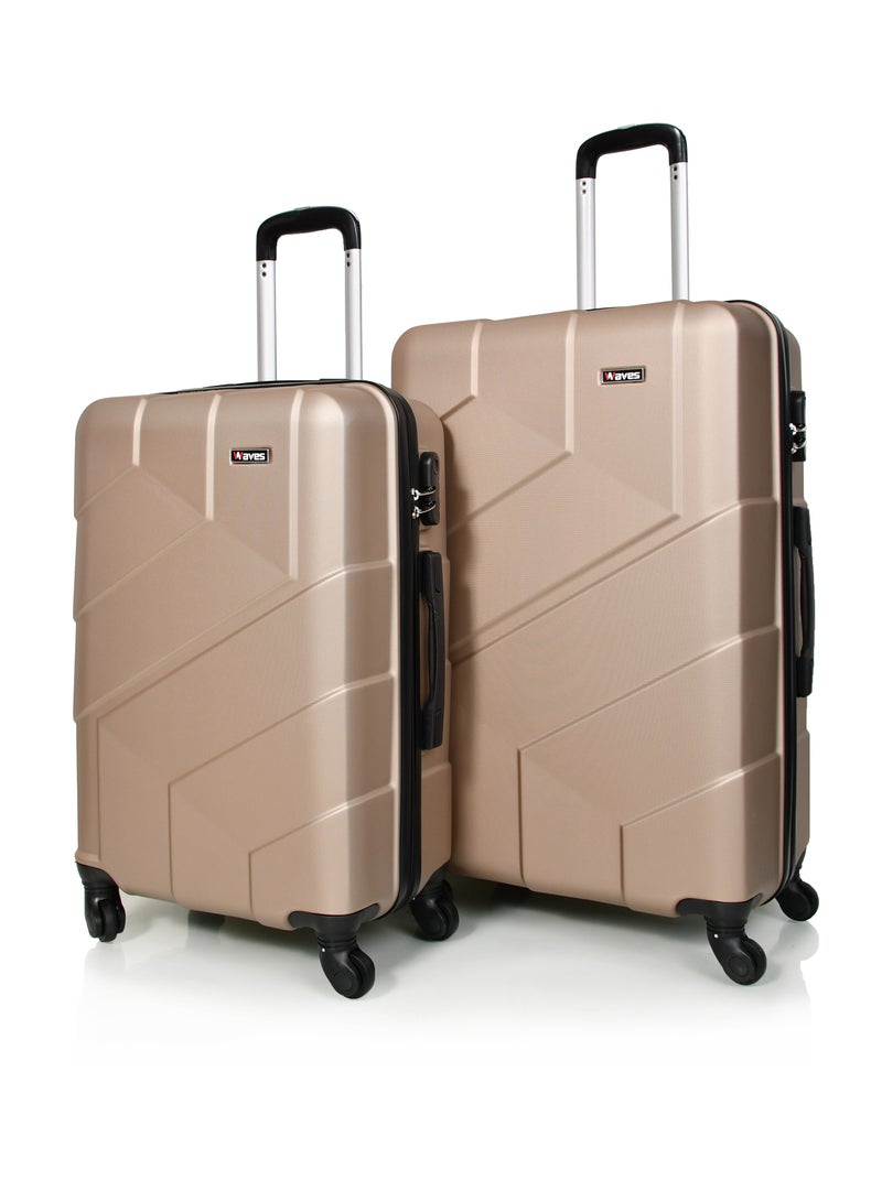 WAVES Hard-Side Luggage Set for Unisex Lightweight 4 Double Wheeled Suitcase with Built-In Type Lock (Set of 3 Pcs,Gold) - Image 3