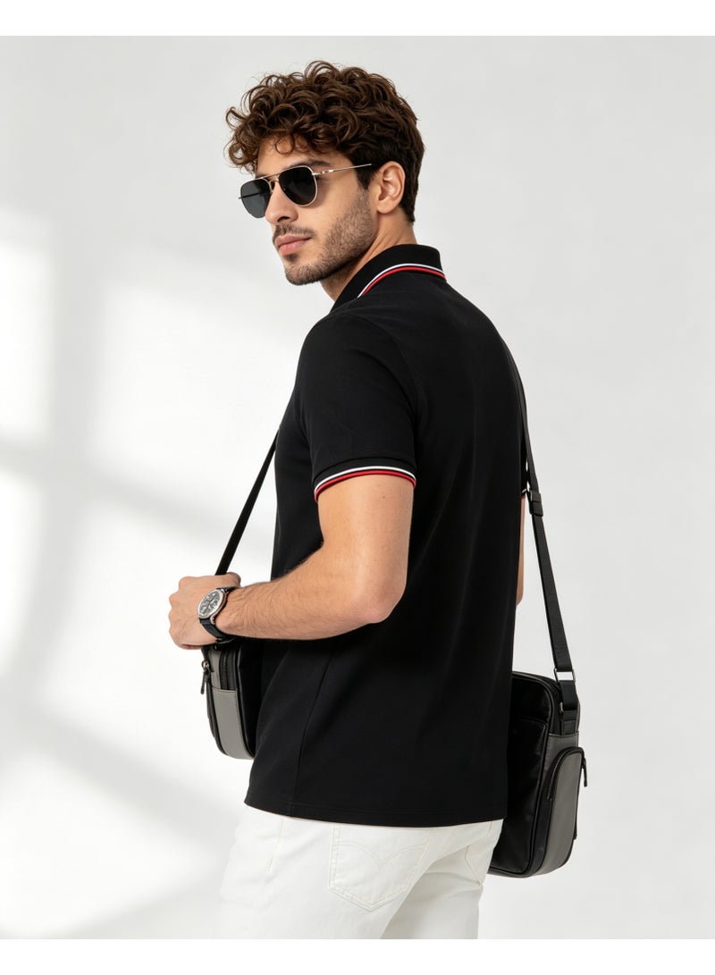 Geox Men Short Sleeve Polo Shirt, Casual Daily Wear, Smart Formal Top For Men Women, Black - Image 5