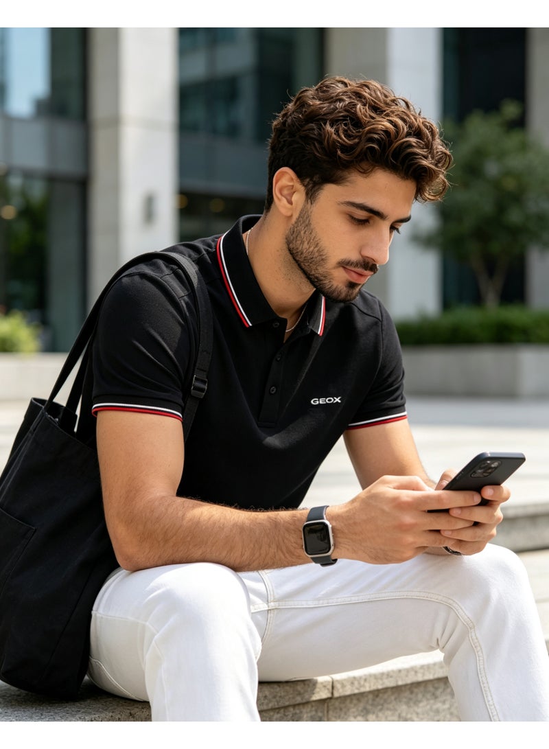 Geox Men Short Sleeve Polo Shirt, Casual Daily Wear, Smart Formal Top For Men Women, Black - Image 2