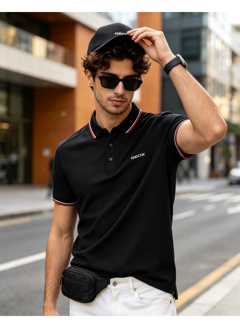 Geox Men Short Sleeve Polo Shirt, Casual Daily Wear, Smart Formal Top For Men Women, Black - Image 3