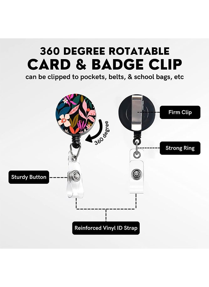 Harse ID Badge Holder with Lanyard, Retractable Badge Holders Reels with Lanyards Adjustable, for Women Kids Teacher Nurses Doctor Student (Champagne Color Flower)  - Image 4