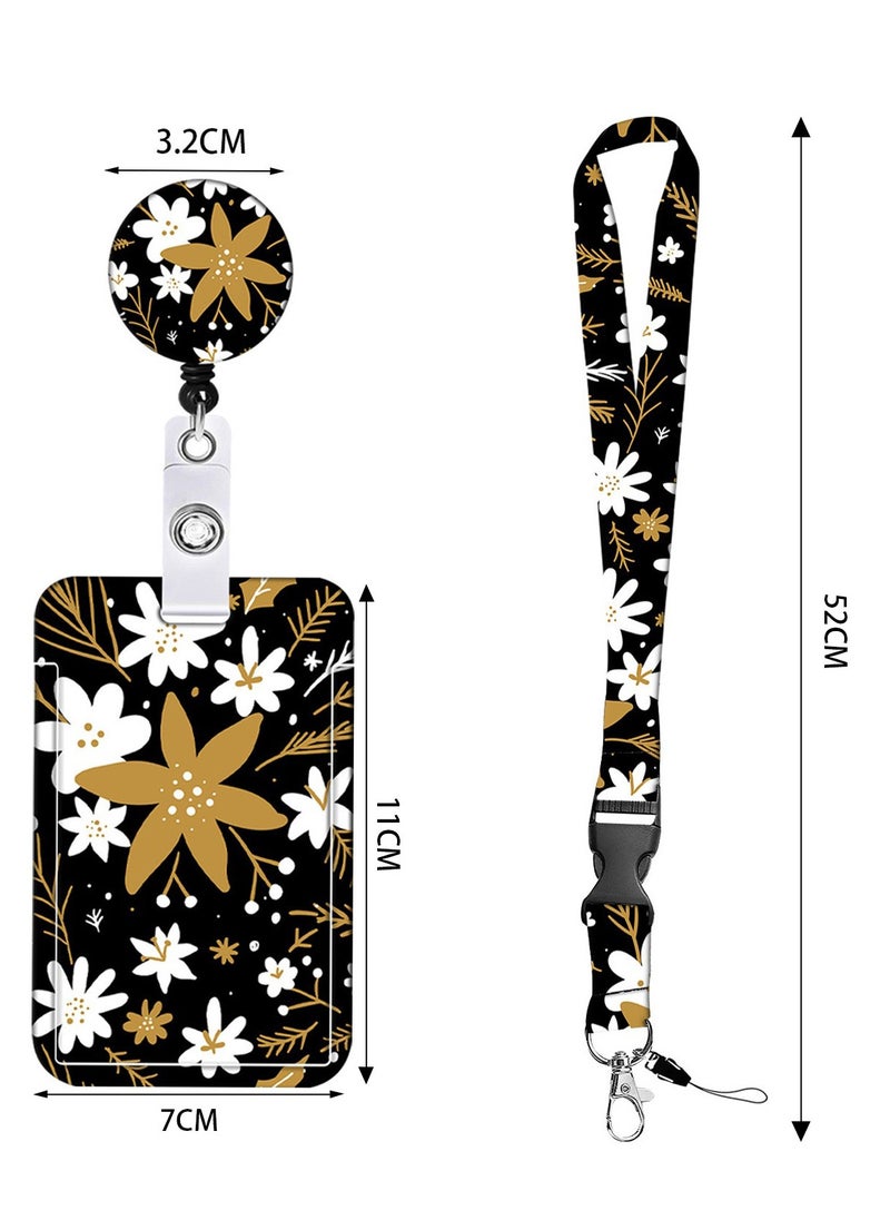 Harse ID Badge Holder with Lanyard, Retractable Badge Holders Reels with Lanyards Adjustable, for Women Kids Teacher Nurses Doctor Student (Champagne Color Flower)  - Image 2