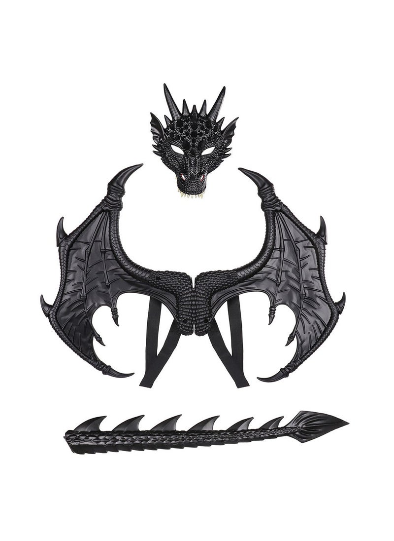1 x 5 pcs Kids Dragon Costume Set  Party Black RP dragon wings three-piece set