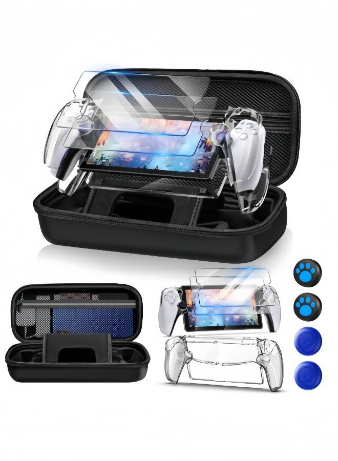 Kibee 10 Pcs Carrying Case Kit Compatible for PlayStation 5 Portal Remote Player PS5 Portal Portable Hard Shell Bag with Screen Protector PS5 Full Protective Cover PS5 Travel Storage Accessories（Black）  - Image 1