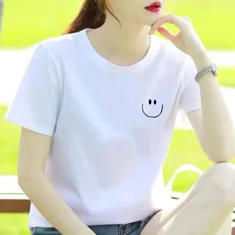 White Summer Casual Loose plus size Student Round Neck Printed Short-sleeved T-shirt Womens Slimming Letter New Simple T-shirt 7790 - Image 3
